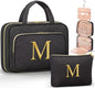 Personalized Gifts for Women, Initial Toiletry Bag Hanging Travel Organizer & Makeup Cosmetic Bag with Embroidery Letter Teacher Appreciation Gift Birthday Mothers Day Gifts for Mom Wife Friend Sister - style: M