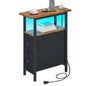 TRIFEBLE End Table with Charging Station, Narrow Side Table with 2 Fabric Drawers, Skinny Nightstand with LED Light, Slim Bedside Table for Bedroom, Living Room, Small Spaces, Rustic Brown and Black - color: Rustic Brown + Black