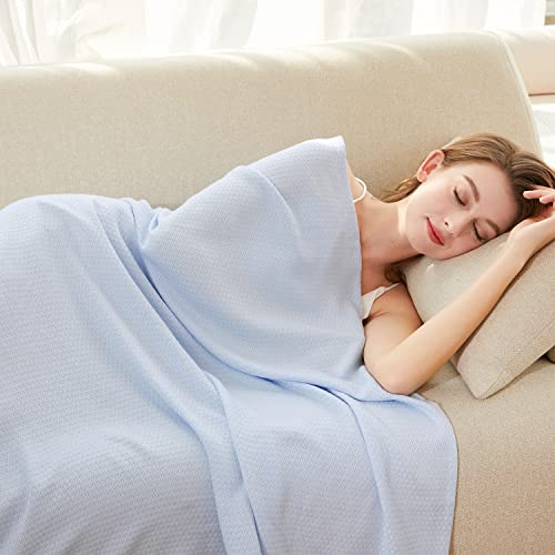 AmyHomie Cooling Blanket King Size, 100% Rayon Derived from Bamboo, Cool Summer Blanket for Hot Sleepers, Soft Comfy Lightweight Blankets for All Seasons(Blue, 90×108in) - color: Blue, size: King (108"x90")