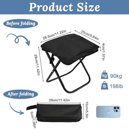 Collapsible Stool, 12Inch Portable Compact Folding Stool for Adult, Ultralight Foldable Chair Pocket Size Carry for Camping, Hiking, Fishing, Travel, Outdoors, Supports 198 Lbs