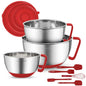 Rorence Stainless Steel Mixing Bowls: Metal Mixing Bowl Set with Lids and Handles Non-slip Silicone Bottom Nesting Bowls for Kitchen Set of 3 - Red - color: Red