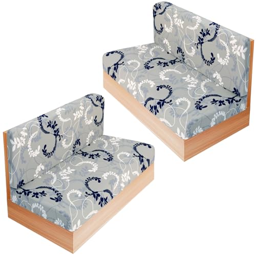 RV Dinette Cushion Covers Set of 2, Printed Camper Cushion Slipcovers, Washable Anti Slip Stretch Fabric (Gray Leaves) - color: Grey White, size: 2 Bench Cover & 2 Backrest Cover