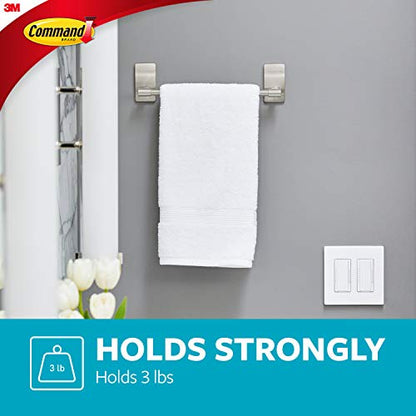 Command Hand Towel Bar Satin Nickel with 4 Water Resistant Command Strips, 9" Hand Towel Holder, Holds up to 3 lb, Great for Bathroom Décor on the Wall, Inside the Cabinet, or in the Shower - size: 1