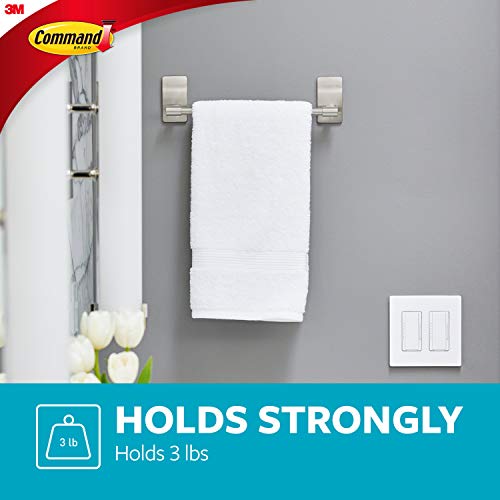 Command Hand Towel Bar Satin Nickel with 4 Water Resistant Command Strips,9" Hand Towel Holder,Holds up to 3 lb,Great for Bathroom Décor on The Wall,Inside The Cabinet,or in-The Shower,(Pack of 8) - size: 1 (Pack of 8)