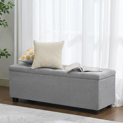 43" Ottoman with Storage and Sturdy Metal Frame, Tufted Upholstered Storage Bench, Modern Footboard Hideaway Chest with Removable Lid and Footrest for Living Room, Entryway (Light Gray) - color: Light Gray