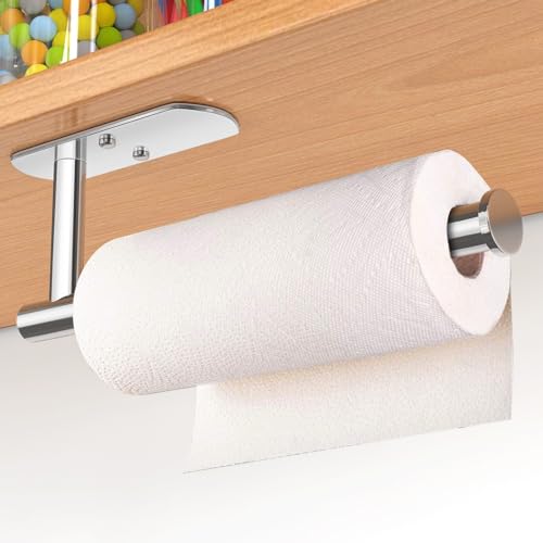 VAEHOLD Self Adhesive Paper Towel Holder Under Cabinet Mount, Wall Mounted Paper Towel Roll Holder for Kitchen, Bathroom, Wall - Stainless Steel (Bright Surface) - color: Polished Chrome