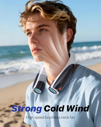 Kesguar Portable Neck Fan, 20H RunTime Cooling Fan, 6 Speeds 360° Airflow Personal Fan, Rechargeable Hands Free with 6000mAh Battery Wearable Fan Gifts for Women Men Outdoor Travel Camping - color: White Black