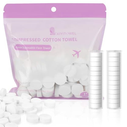 Classycoo Compressed Towel 120 PCS with 2 Carrying Cases,Disposable Mini Tablets Portable Face Towel Cotton Coin Tissue for Travel, Camping, Hiking, Sport, Home Hand Wipes, Outdoor Activities(Purple) - size: 1 Count (Pack of 120), style: Large (Purple)