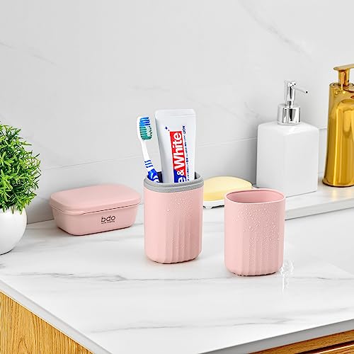 VITVITI Toothbrush Travel Case, Portable Travel Soap Container Leakproof Dish Tray, 7.88 inch Toothpaste Travel Toothbrush Holder with Cover for Trip/Bathroom/Camping(Pink) - color: Pink