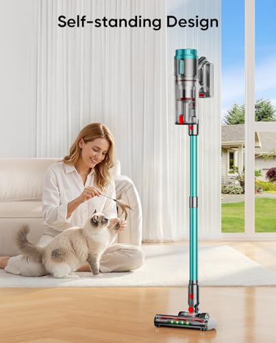 Cordless Vacuum Cleaner,80Mins 600W/50KPA Self-Standing Vacuum Cleaners for Home, Stick Vacuum with Anti-Tangle Brush,LED Screen,Rechargeable Vacuum for Floor/Carpet/Pet Hair