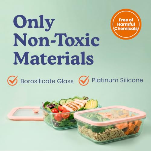 Ziruma Non-Toxic Glass Food Containers with Lids, 4-Pack, 35 oz, Beige | Plastic & BPA free. Glass body, glass lid & platinum silicone seal. Airtight & leakproof. Freezer & microwave safe. - size: 35 Oz