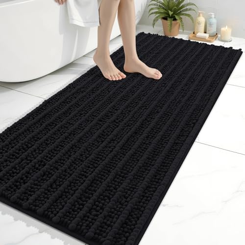 Arotive Luxury Bathroom Rugs 54x24, Extra Soft Thick Absorbent Shaggy Chenille Bath Rugs, Non-Slip Machine Wash Dry, Bath Mats for Bathroom Floor, Tub and Shower, Home Decor Accessories, Black - color: Black, size: 54" X 24"