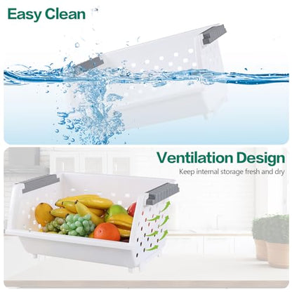 Set of 4 Plastic Stackable Storage Baskets, Stackable Organizer Bins for Kitchen, Pantry and Bathroom, White