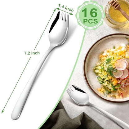 Hunnycook 16-Piece Sporks - Stainless Steel Sporks, 7.2 Inch Metal Spork Set for Pasta, Soup, Dessert, Household Use, Camping, Hiking - size: 7.2 inch - 16 piece set