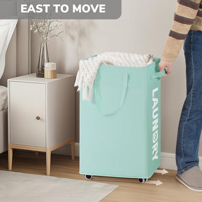 Goodpick Rolling Laundry Basket with Wheels,75L Large Collapsible Laundry Hamper with Removable Wash Bag Space for living room, Blue - color: Blue 1-Pack