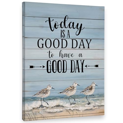 PHAMTE Coastal Beach Bird Inspirational Wall Art Decor Canvas 11x14, Motivational Pictures Decorations, Ocean Bird Positive Affirmations Framed Prints Artwork for Home Bedroom Living Room Decor - color: Today, size: 14"L x 11"W
