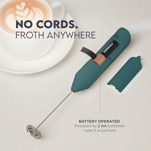Zulay Kitchen Powerful Milk Frother Wand - Handheld Stainless Steel - Battery Operated Drink Mixer for Coffee, Lattes, Cappuccino, Matcha - Froth Mate Frother Gift - Dark Green - color: Dark Green, size: Classic Froth Mate