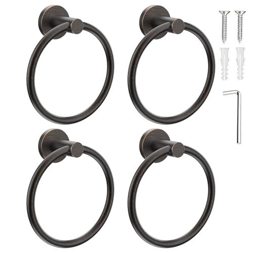SetSail Towel Holder for Bathroom Wall Screw-in Towel Ring Stainless Steel Hand Towel Holder 4 Packs Oil Rubbed Bronze Towel Hanger for Bathrooms, Kitchen - color: Oil Rubbed Bronze, size: 4 packs