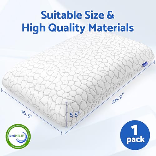 CushZone Memory Foam Pillows for Sleeping, Bed Pillow with Removable and Machine Washable Cover, Bed Pillow for Side, Neck Pillow, Back and Stomach Sleepers, Standard Size (1 Pack) - size: Standard Size