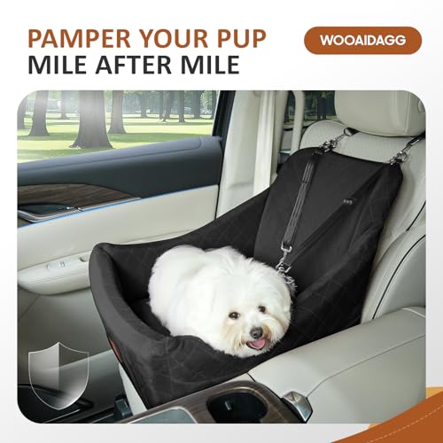 WOOAIDAGG Dog Car Seat for Medium Sized Dog,Pet Travel Car Bed with Seat Belt Channle,Fully Detachable and Washable Car Dog Seat with Adjustable Straps,3 Straps Easy to Install (Black) - color: Black