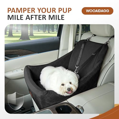 WOOAIDAGG Dog Car Seat for Medium Sized Dog,Pet Travel Car Bed with Seat Belt Channle,Fully Detachable and Washable Car Dog Seat with Adjustable Straps,3 Straps Easy to Install (Black) - color: Black