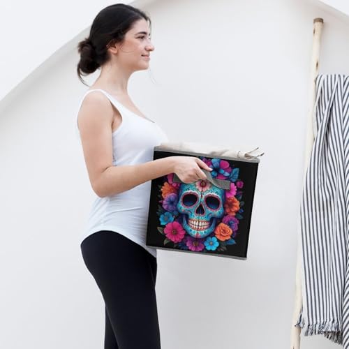 Sugar Skull Flowers Foldable Storage Box with Handle Organizer Containers for Home Office Clothes Office Supplies - color: style-7