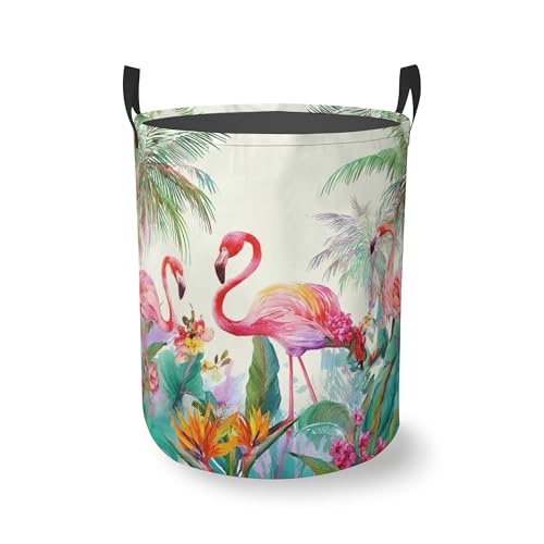 Laundry Basket With Handle, Dirty Clothes Laundry Hamper, Oxford Cloth Bin Storage Organizer for Toy Collection (Palm Tree Flamingo) - color: Palm Tree Flamingo