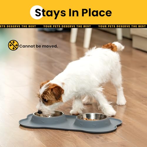 Conlun Stainless Steel Dog Bowls with Non-Slip Silicone Mat, Spill Proof Food & Water Bowls Set, Easy Clean Puppy Food Dish, Dishwasher Safe, Suitable for Dogs Cats Pet Under 20lbs, Small, Grey - color: Grey, size: Small-13 oz