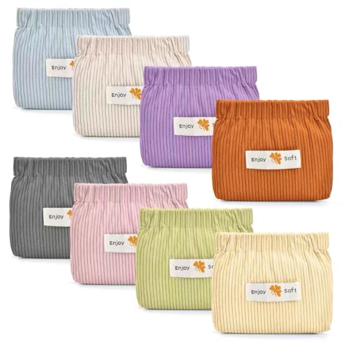 8Pcs Corduroy Makeup Bags，Elastic Hair Tie Organizer Multicolor Aesthetic Lipstick Bag ，Portable Cute Mini Makeup Bag Cosmetic Accessories,Small Travel Kit Storage Pouch for Women