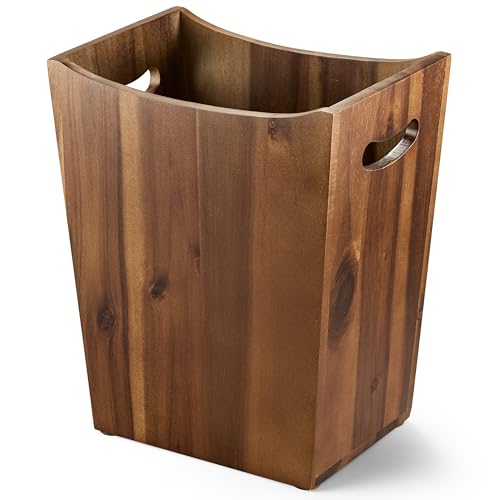 Tidita 2 Gallon Rectangular Wastebasket with Built-in Handles, Walnut Color | Acacia Wood, Rectangular Shape, Integrated Handles, Garbage Bin for Spa, Bathroom, Kitchen Counter, Living Room, Walnut Color - color: Walnut, size: 2 Gallon