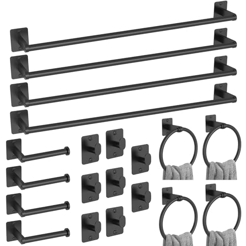 KLJKPA 20 Pieces Bathroom Hardware Set, Black Bathroom Accessories Set, 24 inch Towel Bar, Towel Racks for Bathroom, Robe Towel Hooks, Toilet Paper Holder Wall Mounted - color: Black, size: 20 Piece