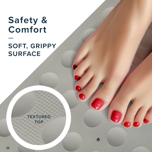 SlipX Solutions Square Natural Rubber Shower Stall Mat, 21” x 21”, Mildew Resistant, Non Slip Safety, Antimicrobial Product Protection, 140 Power Grip Suction Cups, Center Drain Hole, Tan - color: Tan