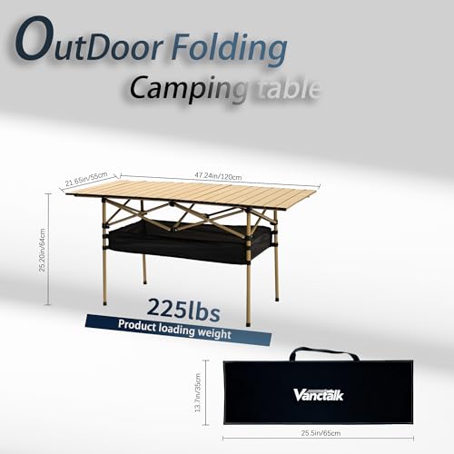 Outdoor Folding Table, Built-in Storage & Carry Bag | Ultralight 7.93LBS, 225LBS Heavy Duty, Aluminum Top, Carbon Steel Frame, for Camping, Picnic, Beach, BBQ - color: Yellow