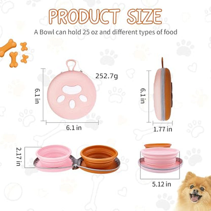 Collapsible Dog Bowls, 2-in-1 Pet Portable Travel Double Bowl Water Food Feeder Traveling Camping & Walking 25oz Brown Pink - color: Brown pink