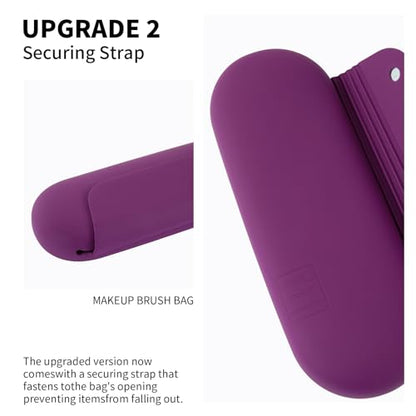 AGIKET 2 IN 1 Silicone Makeup Brush Holder with Beauty Make Up Sponge Holder Case：Soft Portable Cosmetic Face Brushes Holder with Upgrade Anti-Fall Out Magnetic Closure - Dark Pruple - color: Dark Pruple, style: Brush Holder & Case