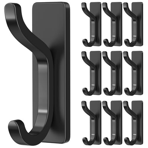 pickpiff Adhesive Wall Coat Hooks - Heavy Duty Stick-On Door Hanger, Metal Hook for Hanging Towel,Purse, Robe, Backpack, Jacket, Clothes - for Bathroom,Dorm, Closet, Kitchen - Black, 10 Pack - color: Black, size: 10 Pack