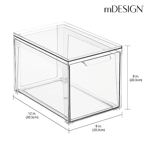 mDesign Plastic Stackable Bathroom Storage with Pull Out Bin Organizer Drawer for Cabinet, Vanity, Shelf, Cupboard, Cabinet, or Closet Organization - Lumiere Collection - Clear - size: 8 x 12 x 8 (Pack of 1)