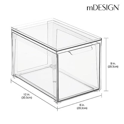 mDesign Plastic Stackable Bathroom Storage with Pull Out Bin Organizer Drawer for Cabinet, Vanity, Shelf, Cupboard, Cabinet, or Closet Organization - Lumiere Collection - Clear - size: 8 x 12 x 8 (Pack of 1)