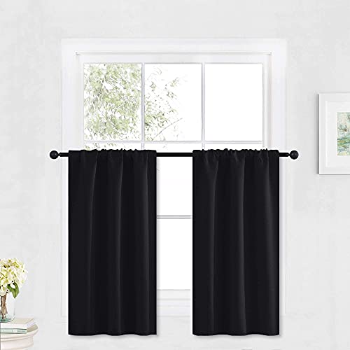 RYB HOME Kitchen Blackout Curtains Over Sink 36 inch Length, Rod Pocket Summer Light UV Blocking Energy Efficient, Cabinet Shelf Cupboard Coverings, Width 29 by Length 36, Black, 2 Panels - color: Black, size: 29"W x 36"L (Pack of 2)