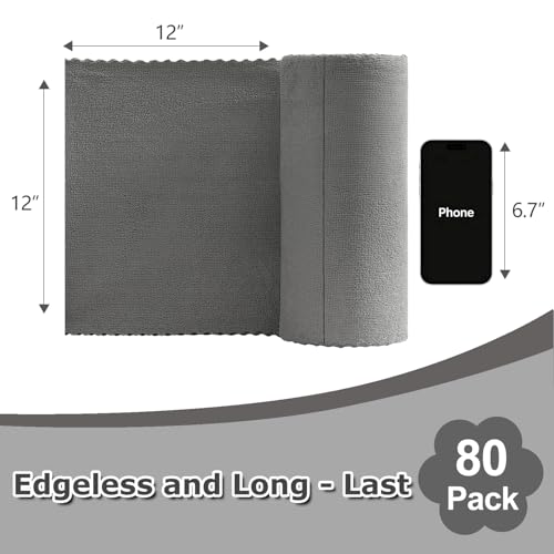 80 Pack Microfiber Cleaning Cloth Roll Reusable Paper Towels 12"x12" Tear Away Cloth, Microfiber Towels for Cars, Wash Cloths, Lint Free Dark Grey Rags for House, Kitchen,Window,Cleaning Supplies - color: Dark Grey