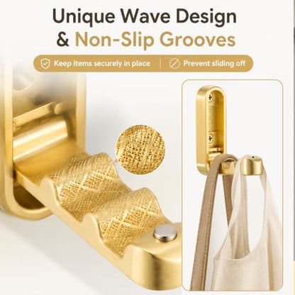6PCS Foldable Wall Hooks, Zinc Alloy Flip Down Hooks, Retractable Wall Hooks for Bathroom, Entryway, Hanging Coats Hats Bags Keys (Gold) - color: Gold, size: 6 Hooks
