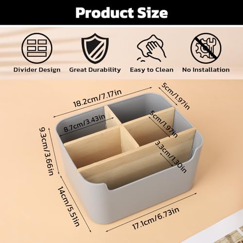 Segarty Gray Desk Storage Organizer, Detachable Divided Bamboo Remote Control Holder Caddy, Desktop Pen Pencil Holder Container Box for Office Supplies Home Bedside Table - color: Gray