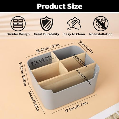 Segarty Gray Desk Storage Organizer, Detachable Divided Bamboo Remote Control Holder Caddy, Desktop Pen Pencil Holder Container Box for Office Supplies Home Bedside Table - color: Gray