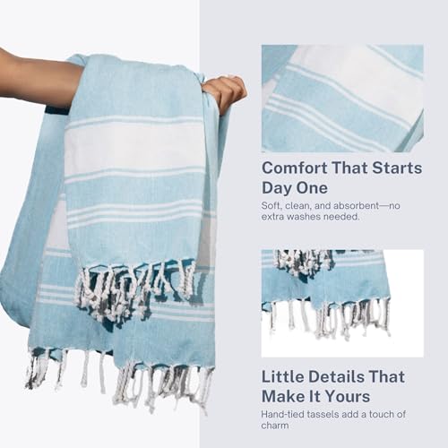 Cotton Turkish Beach Towel with Towels Oversized 36"x72" Pool Absorbent Extra Large Quick Dry Sand Travel Towel (Aqua Blue, 2 Pack) - color: Aqua Blue, size: 2 Pack