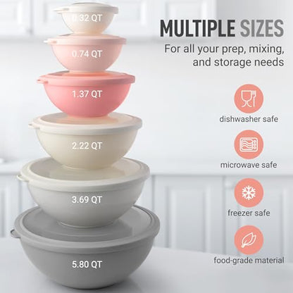 Zulay Kitchen 12 Piece Plastic Mixing Bowls with Lids Set - Colorful Mixing Bowl Set for Kitchen - Nesting Bowls with Lids Set - Microwave and Freezer Safe (Pink Ombre) - color: Pink