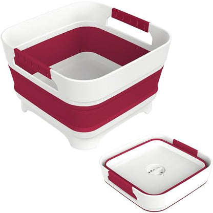 2.4 Gal Collapsbile Wash Basin with Drian Plug,9L Dish Pan for Soaking Baby Bottles,Portable Sink, Multiuse Foldable Bucket,Ice Beverage Tubs for Camping, Vegetable Washing, RV (Viva Magenta) - color: Viva Magenta
