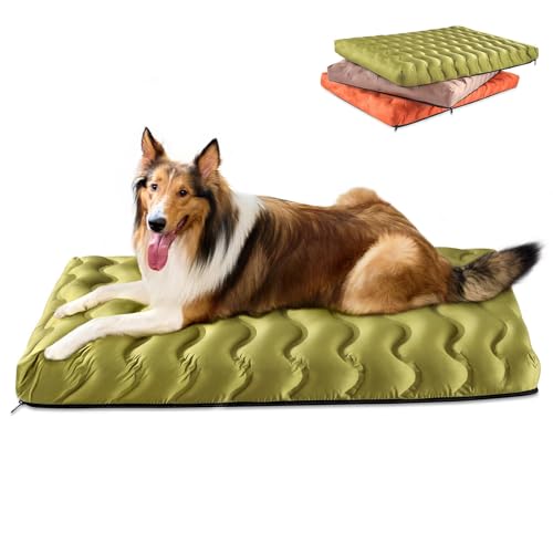 Washable Dog Bed, Cooling Dog Crate Bed Mat with Memory Foam, Water-Resistant Outdoor Dog Bed for Large Medium Small Dogs - color: green, size: 30"L x 20"W x 3"Th