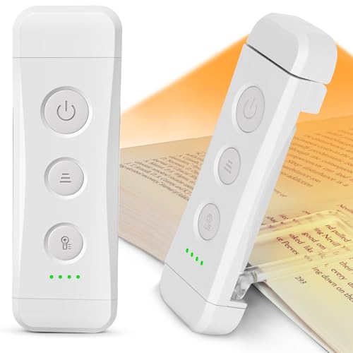 Glocusent USB Rechargeable Book Light for Reading in Bed, Portable Clip-on LED Reading Light, 3 Amber Colors & 5 Brightness Dimmable, Compact & Long Lasting, Perfect for Book Lovers - color: White- Plus