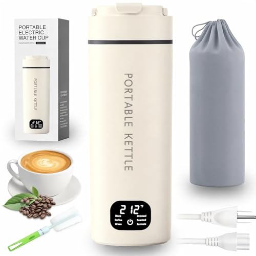 HDQ 2026 Travel Kettle, 110V~240V Any Voltage Portable Kettle for Travel, 6 Temperature Controls Portable Water Heater, 316 Stainless Steel Small Electric Kettle, Auto Shut Off & Boil Dry Protection - color: Warm White