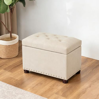 Joveco Storage Ottoman, 24" Fabric Rectangle Tufted Bench Foot Rest Stool for Living Room Bedroom, Beige - color: Beige